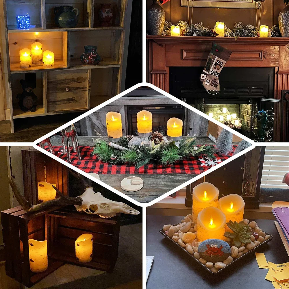 Berkenblaas Vlamloze led-kaarsen Creatieve kaarsverlichting Op batterijen werkende swingende lont voor kersthuisverjaardagsdecoratie