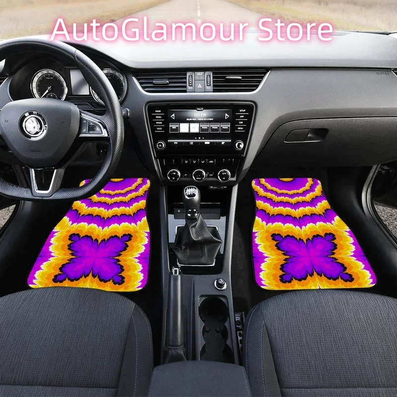 Yellow Explosion Moving Optical Illusion Front and Back Car Floor Mats Heavy Carpet Front and Rear Full Set 4PCs Pack