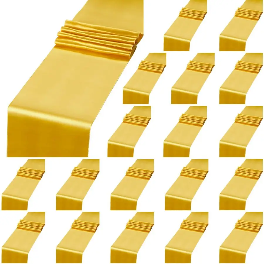 

30 Pack Gold Satin Table Runner Bulk 12 x 108 Inch Silk Tablecloth Cover for Rectangle Table Rustic Wedding Party Decor for Brid