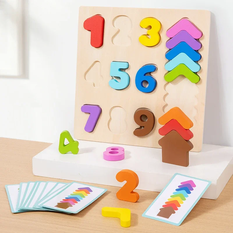 Números de placa de correspondência de cores digitais de madeira Emparelhamento cognitivo Jogo educacional Brinquedos de quebra-cabeça digital