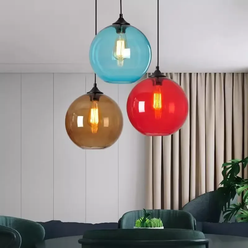 LED Nordic Glass Pendant Lights for Restaurant Bar Shop Modern Indoor Pendant Lamps Decoration Lighting Colorful Hanglamp