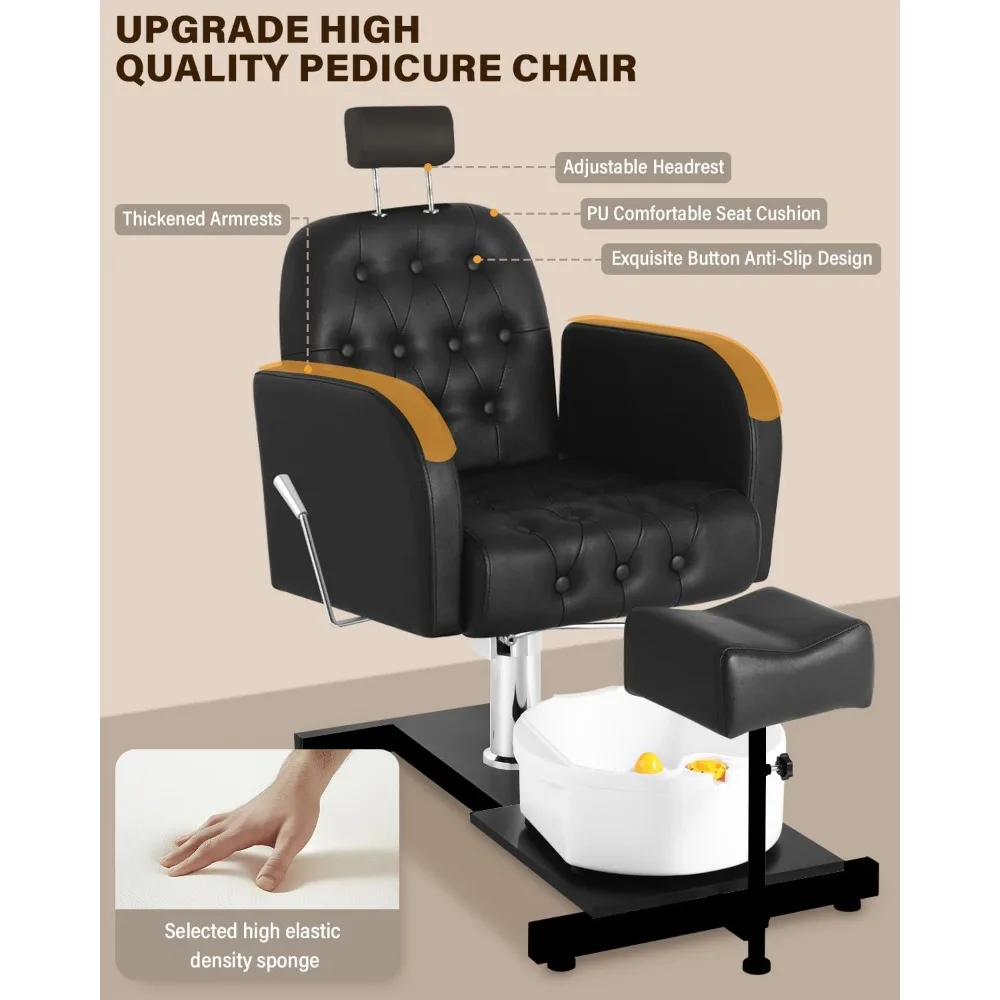 Pedicure Chair No Plumbing for Nail Tech, with Adjustable Footrest and Massage Bath Bowl, Rolling Pedicure Stool