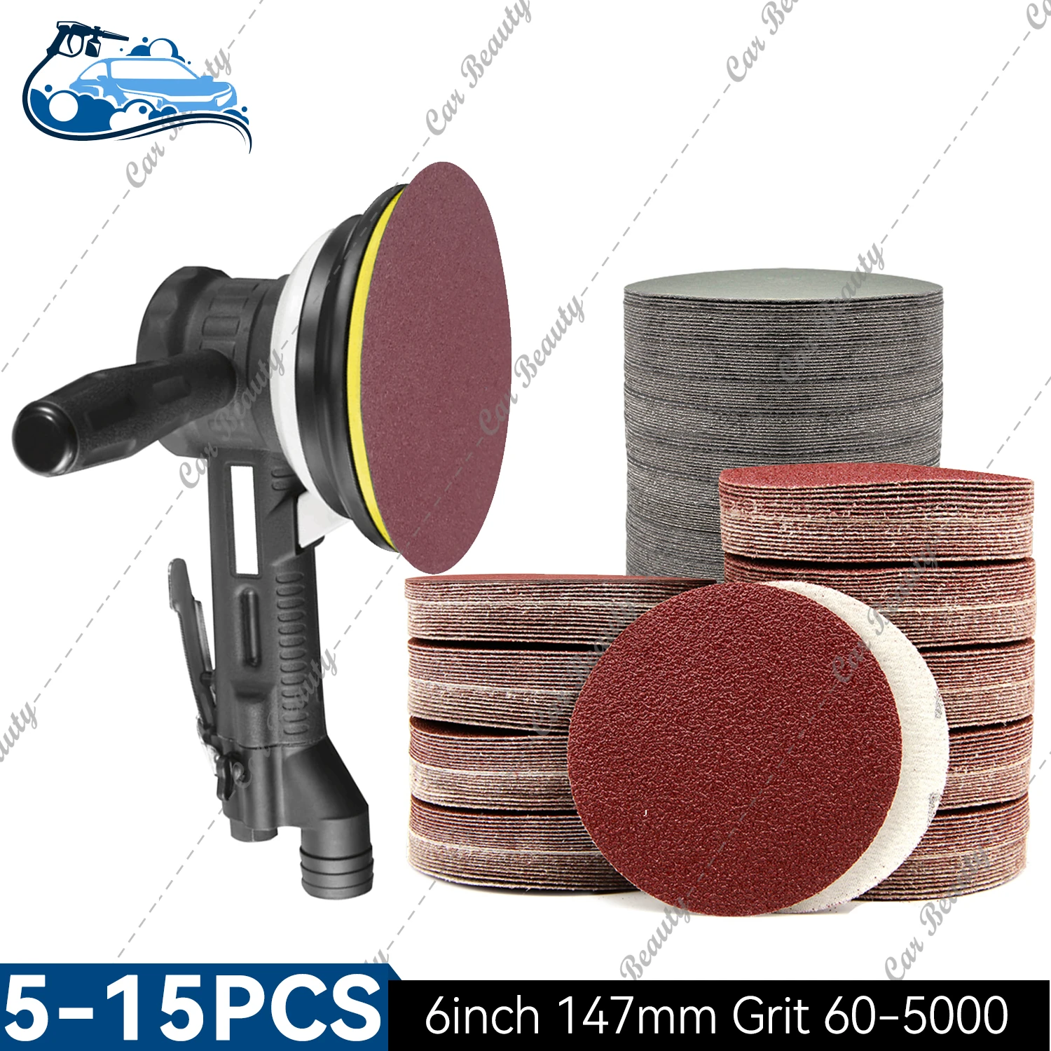 147mm 6inch Dry Sanding Discs Hook and Loop Sandpaper for Random Orbital Sander Automotive Wood Wall Metal Polishing & Finishing