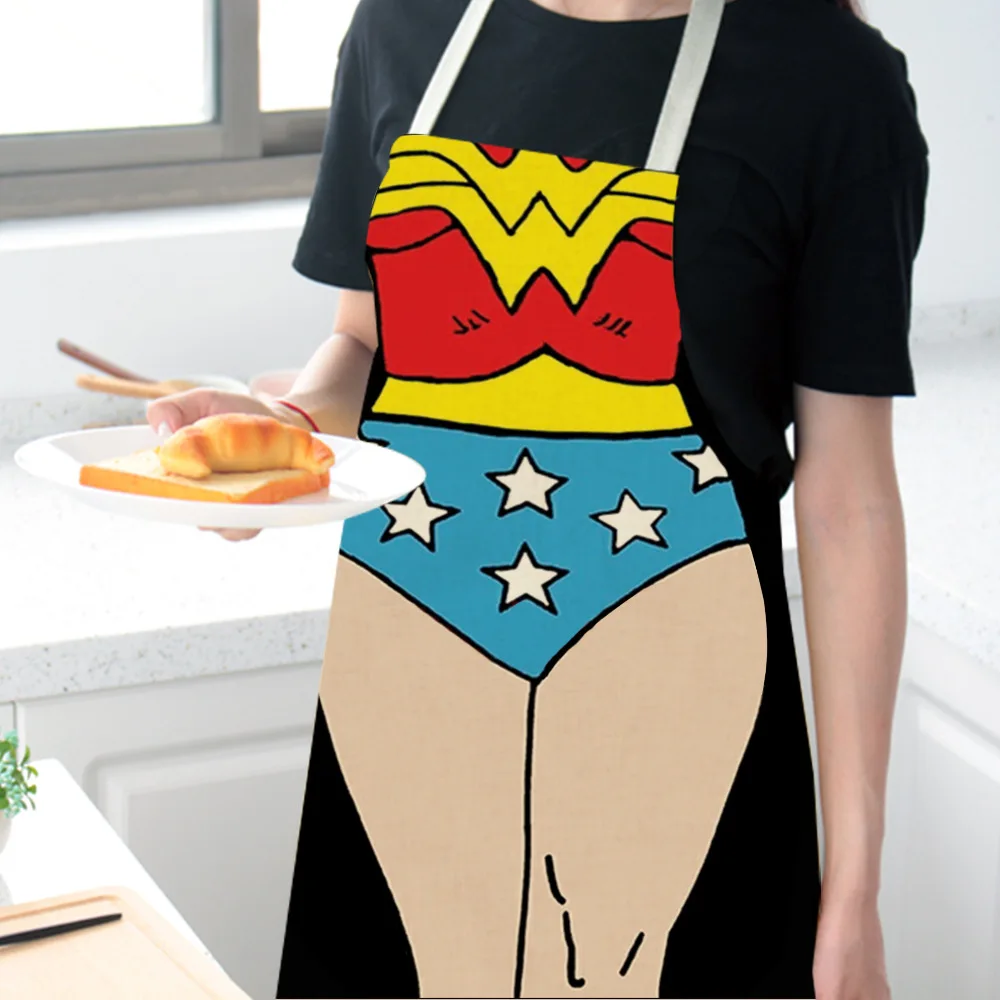 1 Pcs Sexy Female Superhero Printed Cotton Linen Apron Captain Waistline Adult kids Sleeveless Halter Apron Capitaine Amerique