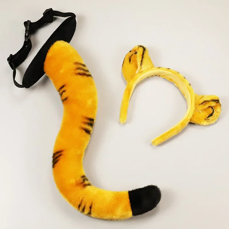 Adults Kids Plush Cartoon Tiger Jungle Animal  Tail Ear Headband  Toy Gift Party  Birthday Halloween Costume Cosplay