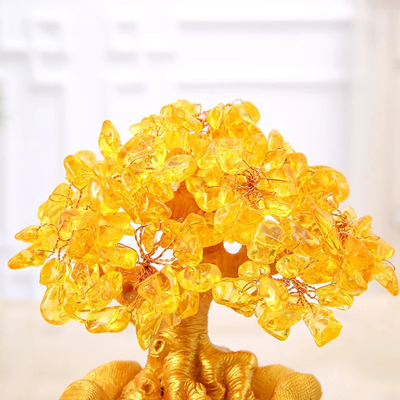 Lucky Tree Wealth Yellow Crystal Tree Natural Money Tree Ornaments Bonsai Style Wealth Luck Feng Shui Ornaments Craft