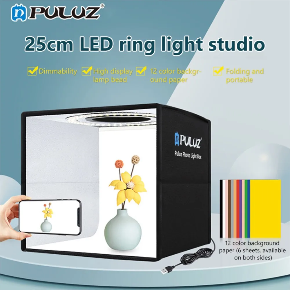 Puluz Light Box Ring Led Folding Lightbox Tent Box Kit Photo Studio Tabletop Shooting Portable Photo Studio Lightbox Photography