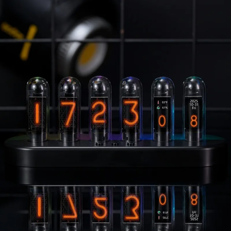 Nixie Tube Style Clock, Color Screen Smart Alarm Clock, Temperature Humidity Desktop Decor
