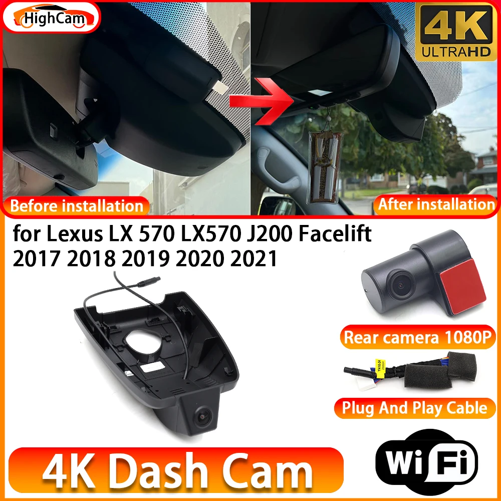 HighCam for Lexus LX 570 LX570 J200 Facelift 2017 2018 2019 2020 2021 OEM 4K DVR Dash Cam Front Rear Camera WiFi Video Recorder