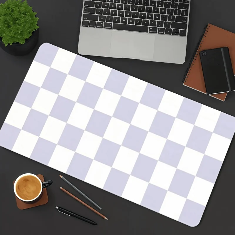 Light Purple White Checkered XXL Gaming Mouse Pad Desk Mat Non-Slip Rubber Base for PC Office