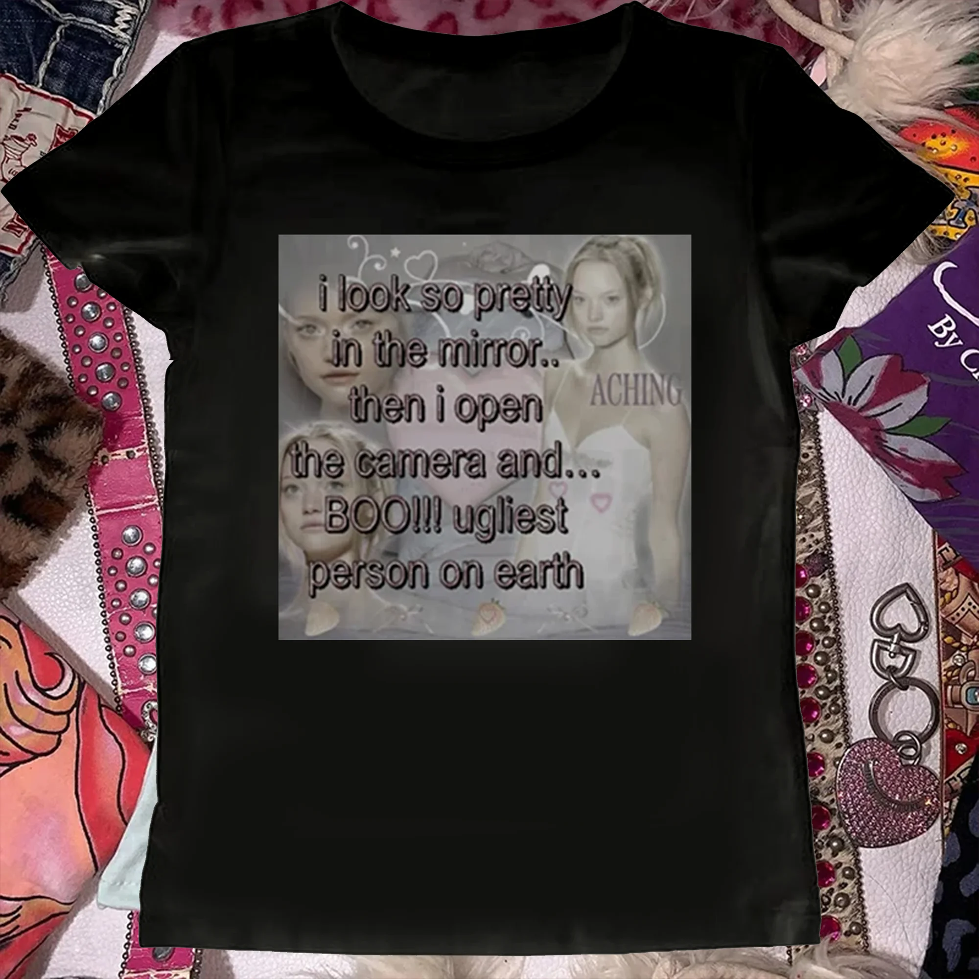 Harajuku Streetwear Millennial Style T-shirts Anime Women Girl Short Short Sleeve Cute Tees Fashion Casual Y2k  Vintage Slim Top