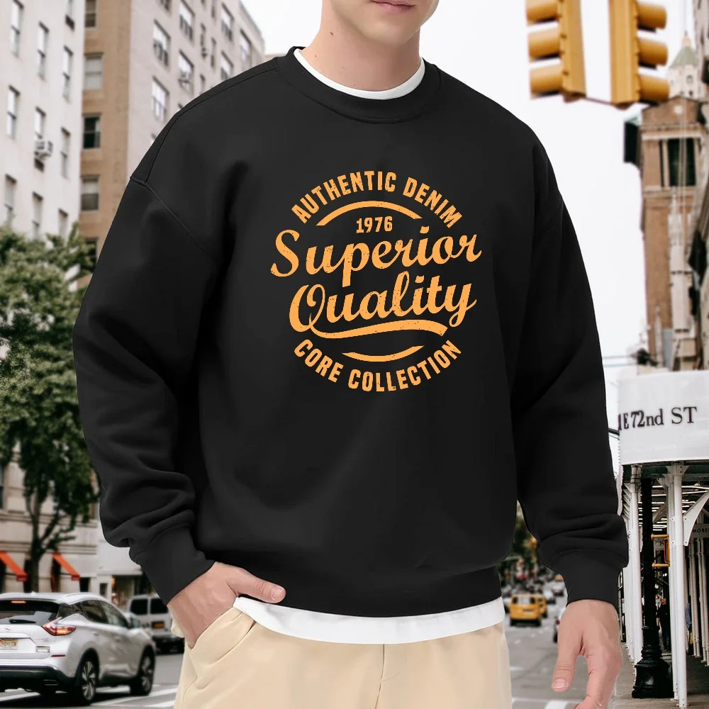 

Men's Black Crew Neck Loose Sweatshirt, Vintage Letter Print Pullover, Street Casual Everyday Versatile Top, Comfortable Trendy Sporty Style