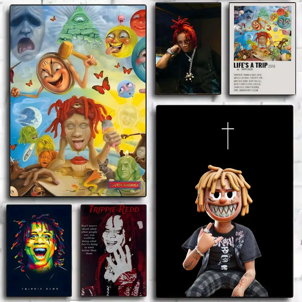 Emo Rapper T-trippie Redd Poster Trendy Aesthetic Self-Adhesive Wall Poster Room Decor for Bedroom & Dorm