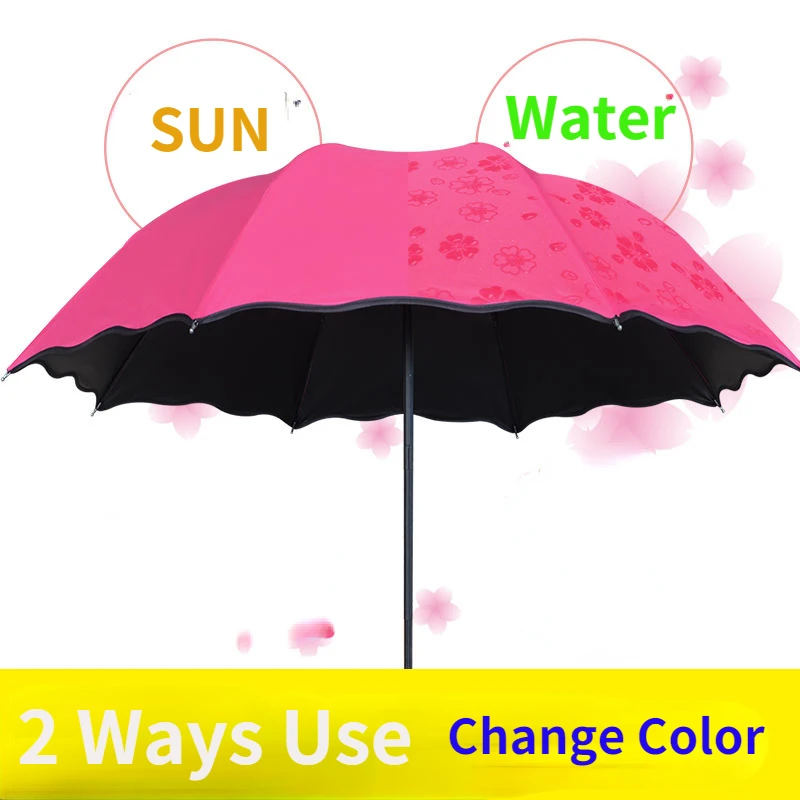 Magic Flowers Folding Umbrella Sunny Rainy Wind Resistant Sun Reverse Umbrellas water sensor pattern Outdoor Anti-UV Tools