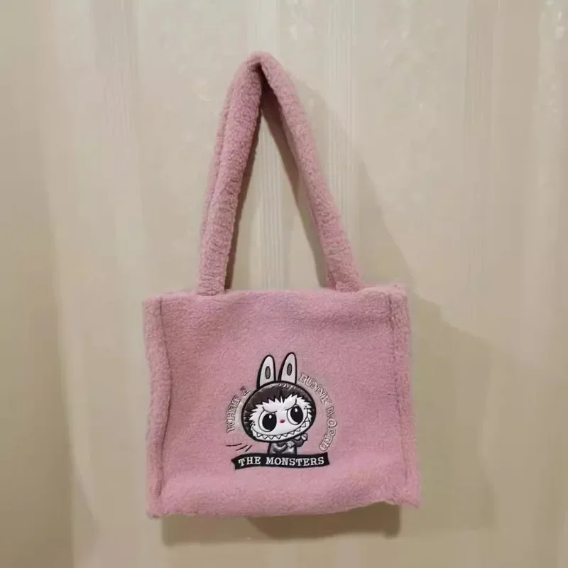 Labubu 34*28 cm Schultasche Cartoon Stickerei Weiche Plüsch Einkaufstasche Shopper Tasche Schultertaschen Für Frauen Nettes Weihnachtsgeschenk