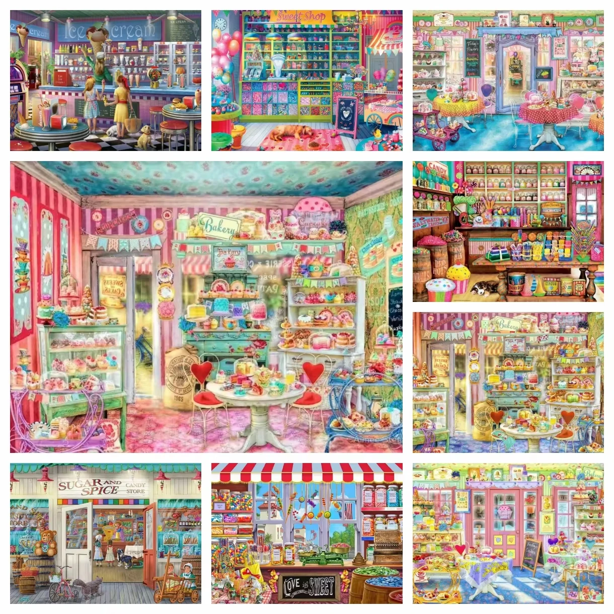 Embroidery Wallpaper - Cupcake Bakery Diamond Painting 5D DIY