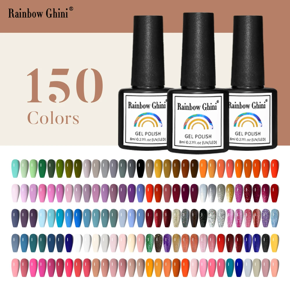 RG 150 Colors Semi-permanent Gel Nail Polish Glitter Neon Black Manicure Hybrid Nail Art Varnish for UV Led Top Base Coat Gel