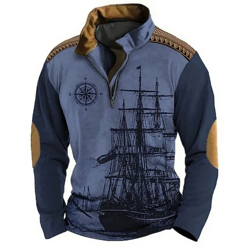 Spring Autumn Men Clothes Long Sleeve 3D Digital Print 100% Polyester Elastic and Suitable for Sports and Casual Wear