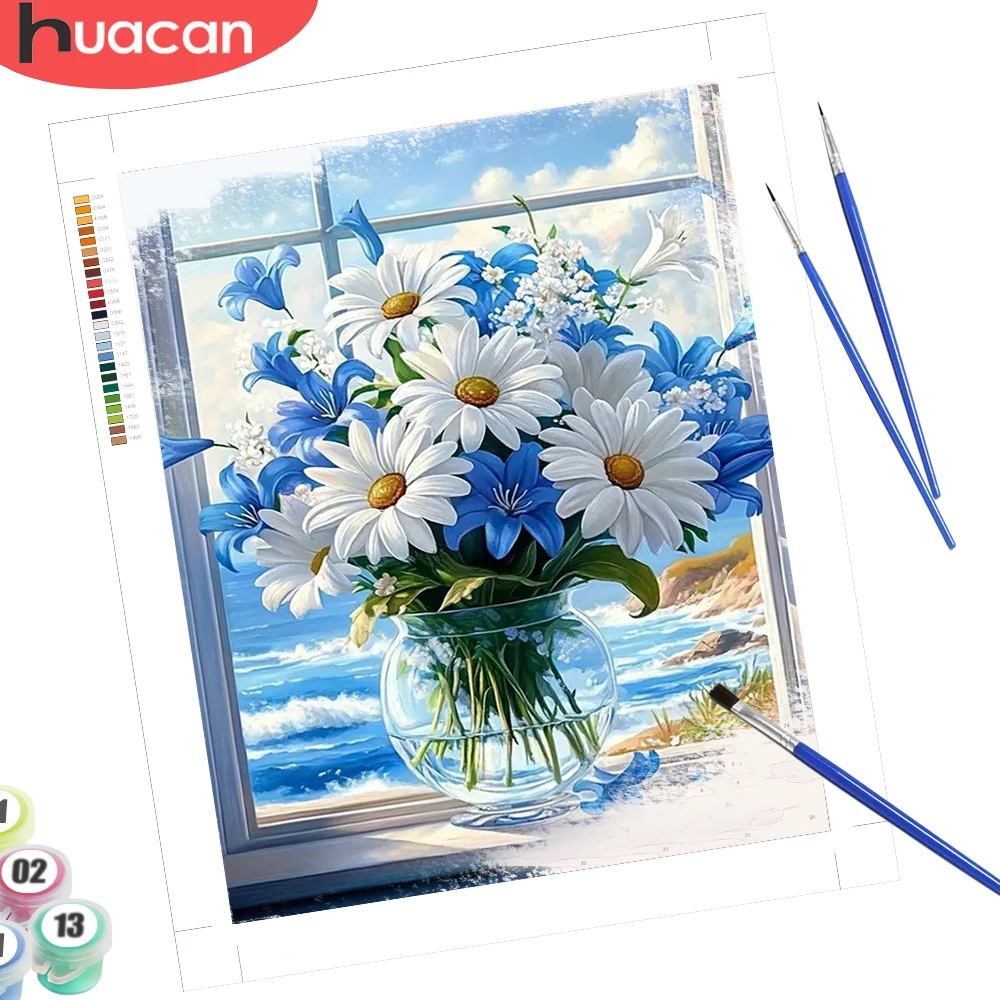 HUACAN Ölgemälde nach Zahlen Set Gänseblümchen Blume Zeichnen auf Leinwand Meer Hobby kreative Kunst Weihnachten Home Dekoration handgemalt