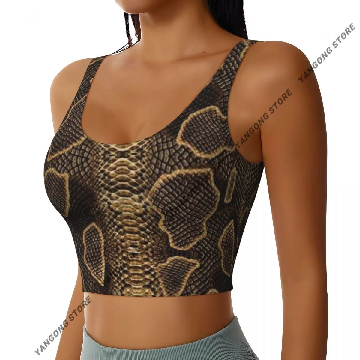 Yoga Vest Women Gym Sports Crop Tops Snake Pattern Streetwear Workout Breathable Tank Top Female