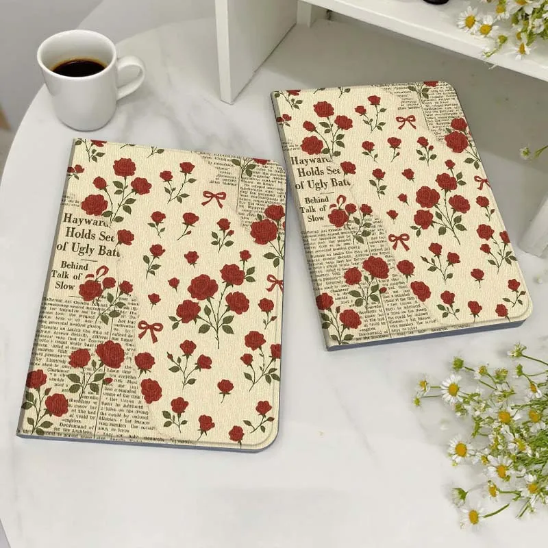

Red Rose Pattern Paper Case For Honor MediaPad MatePad 6 7 X8 M5 M6 V6 V7 T5 T10 T10s 10 11 SE C5e X8a Pro Lite Tablet