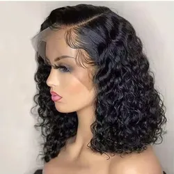Short Bob Cut Deep Wave 13X4 Lace Frontal Synthetic Wigs For Black Women Cosplay Daily Party Preplucked With Baby Hair Hairline
