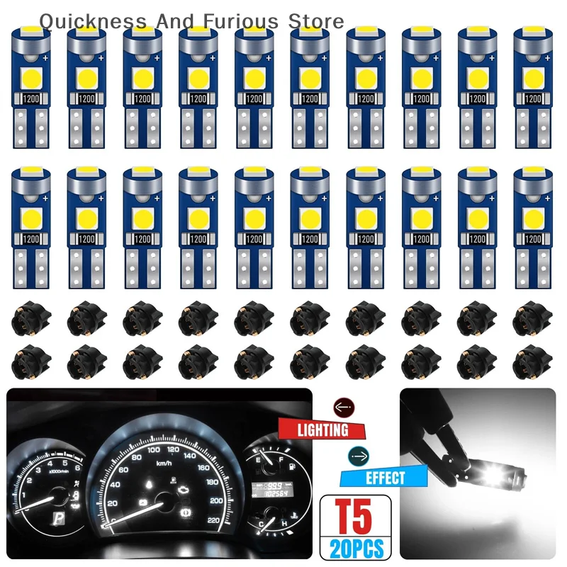 【MO】20Pcs 12V Canbus T5 58 74 286 W1.2W 3030 LED 3SMD Wedge LED Light Car Dashboard Instrument Panel Lamp Bulb