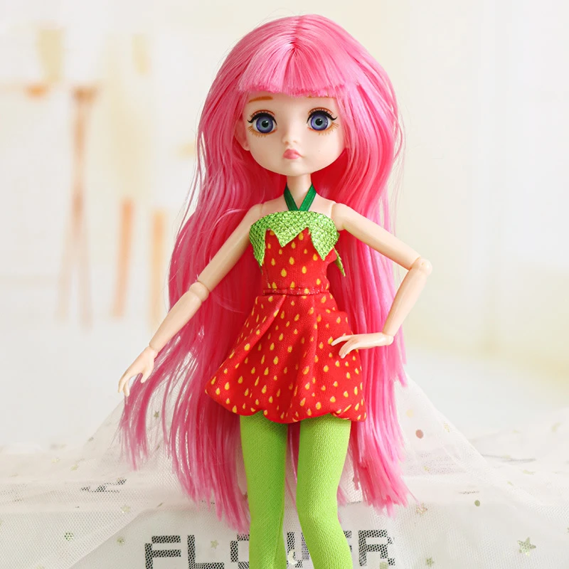 26cm BJD Dolls For Girl Pink Hair Big Eyes Multi-joint Mobility Fashion Doll Princess Clothes Suit Kids DIY Dress Up Accessories