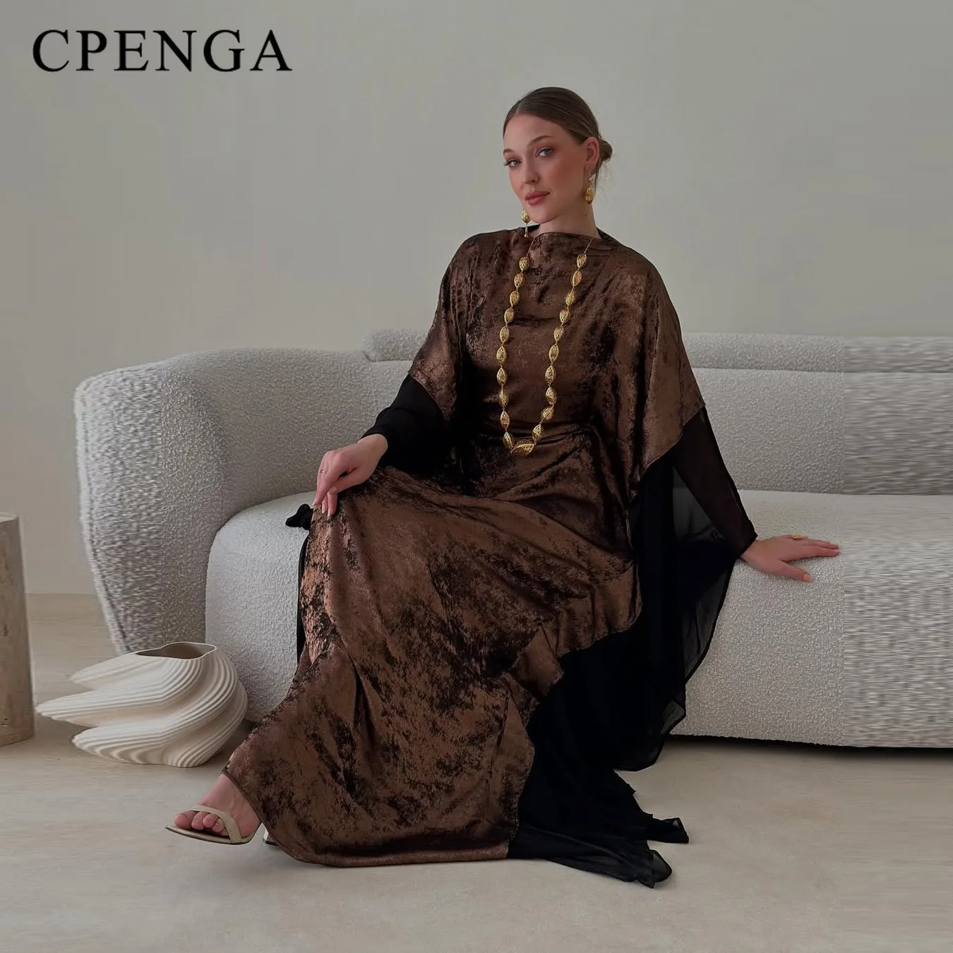 Luxury Arabic Modest Muslim Waist-defining Dress for Women Elegant Dubai Plain Abaya Islam Party Metallic Outfit Turkey Kaftan