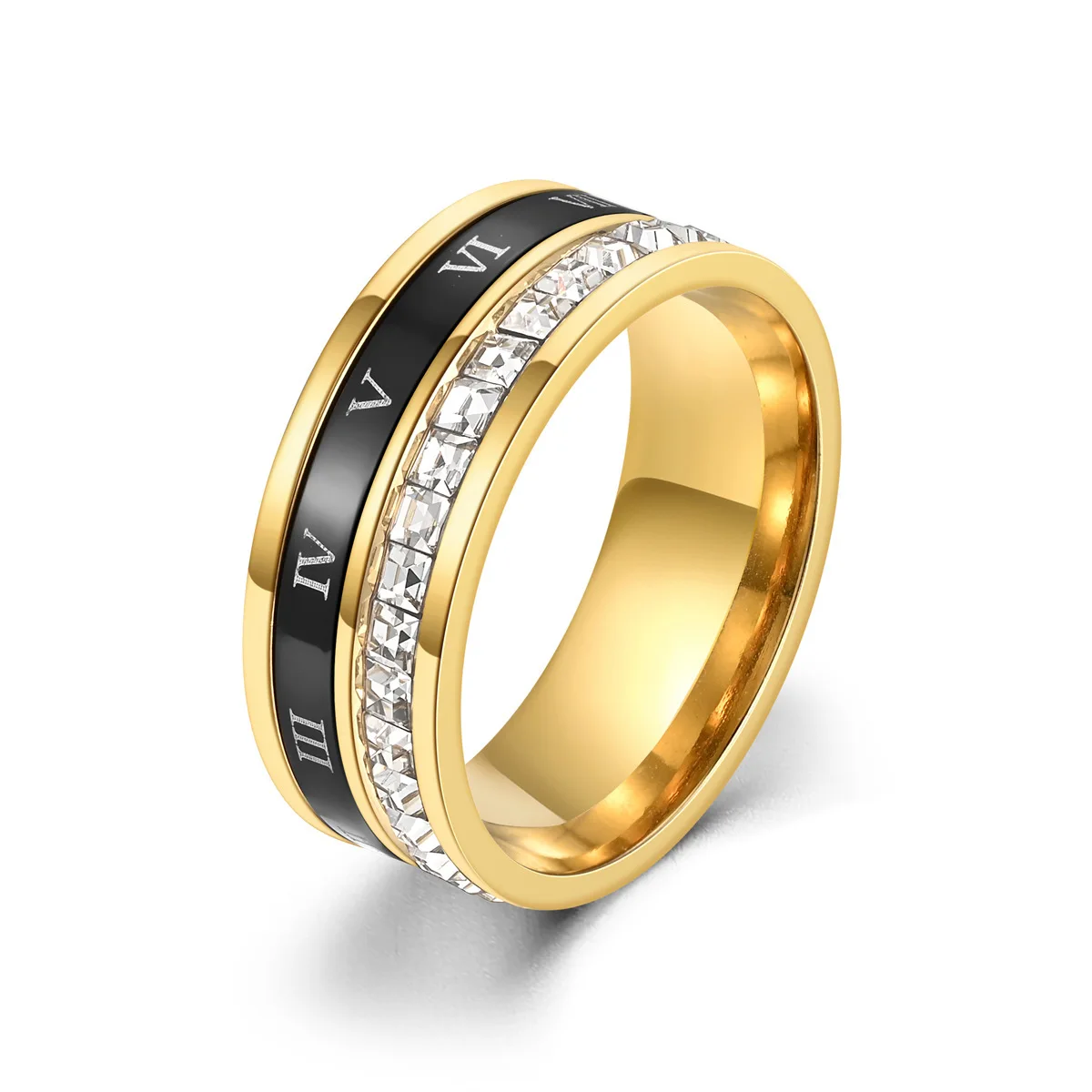 Rotatable Stainless Steel Ring For Women Roman Numerals Rhinestone Insert Ring sparking Jewelry Party Gifts