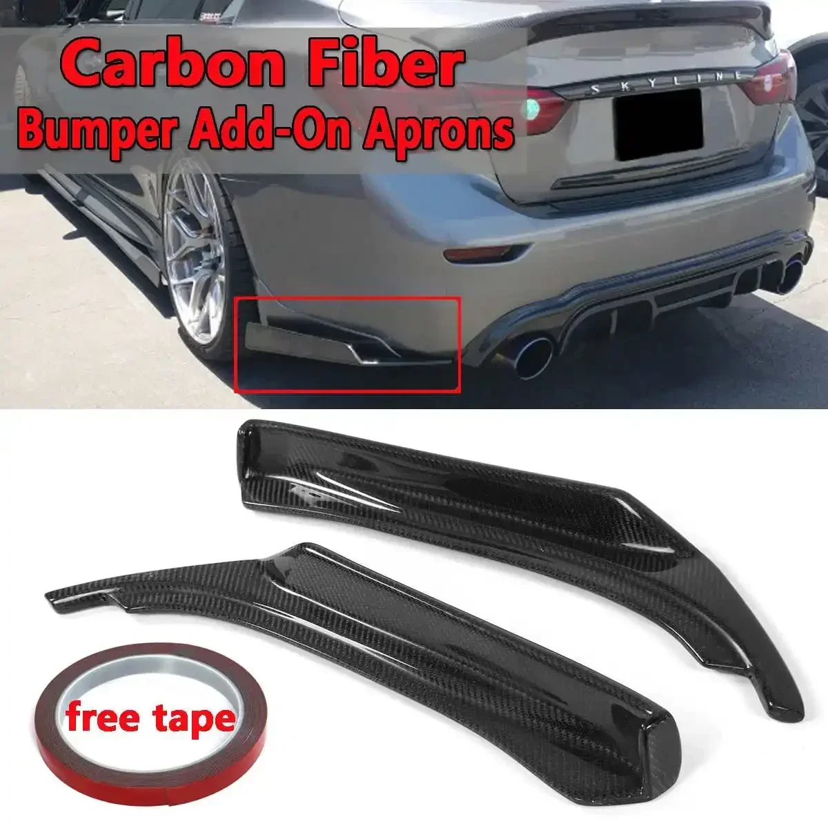 1 Pair Black Rear Bumper Side Corner Splitters For Infiniti Q50 2014-2020 Real Carbon Fiber Rear Bumper Add-On Aprons Body Kit