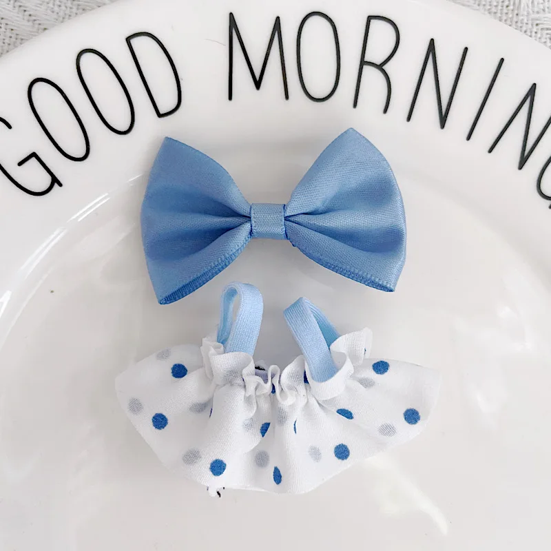 جديد دمية الزي ل LABUBU 4.0 Gen 10 سنتيمتر دبوس صغير لسلسلة الحب الأزرق سلسلة البولكا نقطة متقلب تنورة مع القوس اكسسوارات للشعر #1