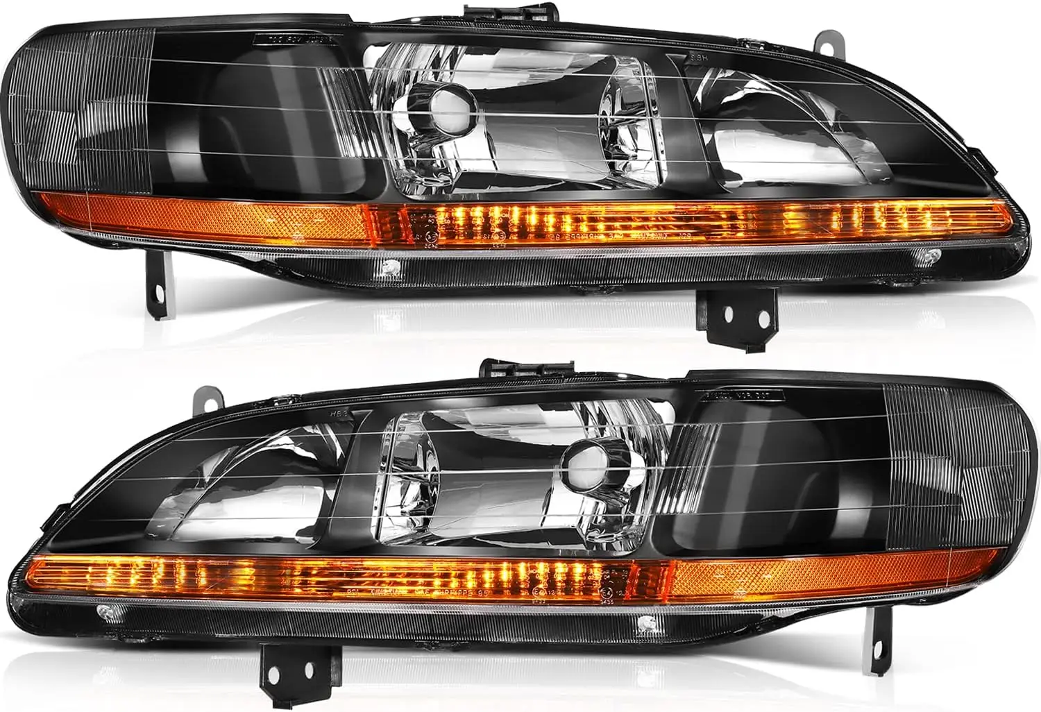 

Headlight Assembly Compatible with 1998 1999 2000 2001 2002 Honda Accord Headlamps Replacement Black Housing Amber Reflector Upg