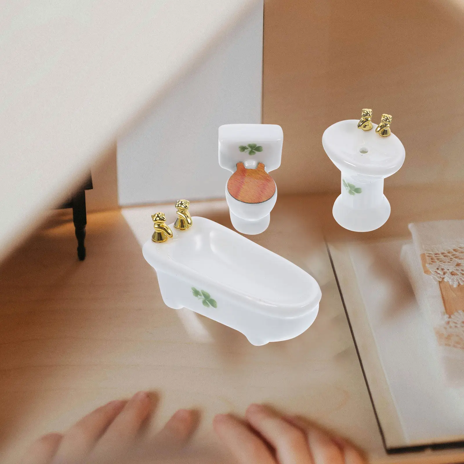 

1Set Mini Ceramic Bathroom Toilet Furniture Decor Small Fake Bathtub Miniature Shower Room Prop Mini House Supplies Bathroom