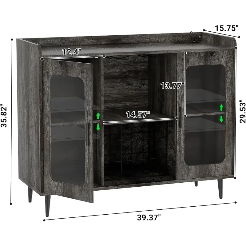 Liquor Cabinet Bar with Power Outlet & LED Light, Wine Bar Cabinet with Wine and Glasses Rack for Kitchen, Dining Room