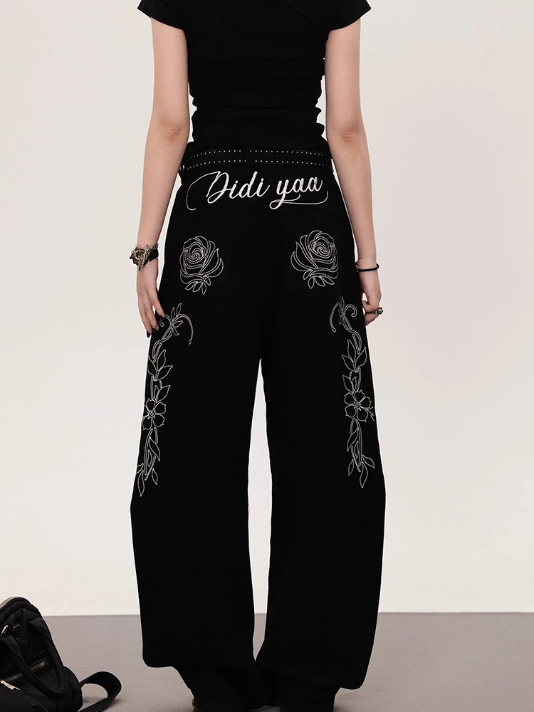 

Y2K женские потертые джинсы в американском стиле ретро с буквенной цветочной вышивкой, широкие брюки, свободные брюки с изогнутыми ножками, весенние повседневные брюки