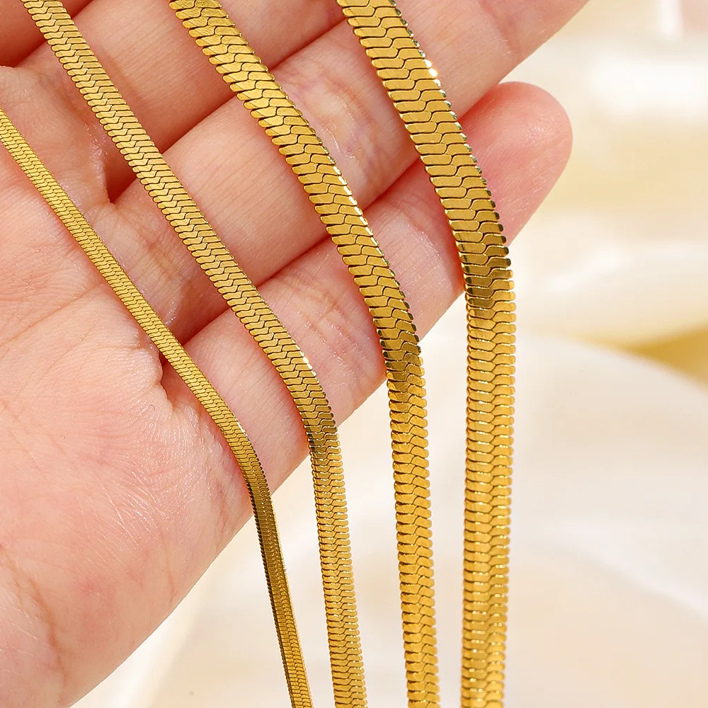 18K Gold Plated Stainless Steel Snake Chain Necklace 2/3/4/5mm Popular Herringbone Choker Neck Chains Trend Jewelry Gift Hot