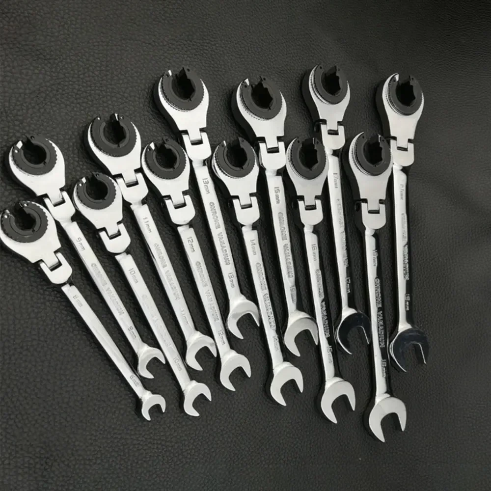 Krachtige 12PCS Gears Ring Wrench Tubing Ratchet Combination Wrenches Set with Open Flex-head 8-19 MM Oil Spanners Hand Tools