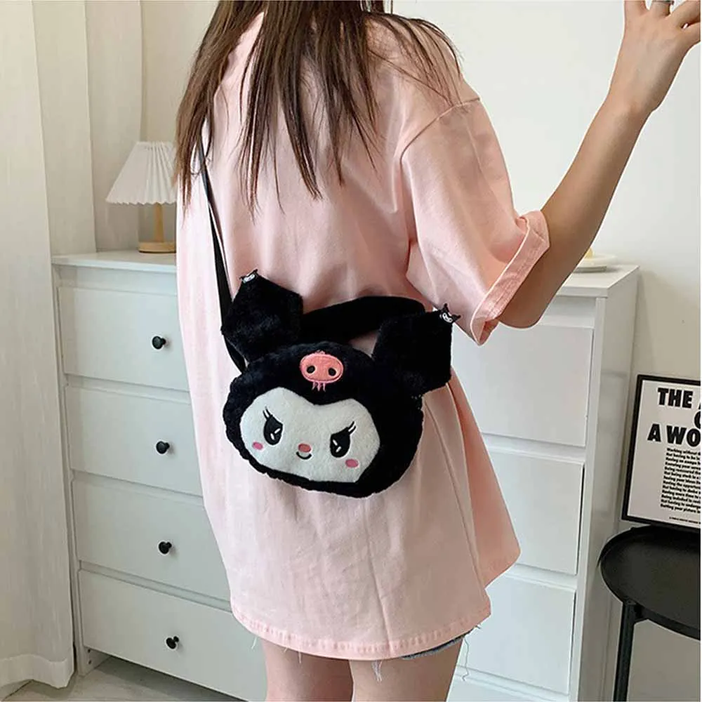 Kawaii Sanrio pluszowa torba kurierska Kuromi Melody pluszowe torby na ramię miękkie wypchane lalki klucze monety kiesy dzieci prezent bożonarodzeniowy dla dziewczyny