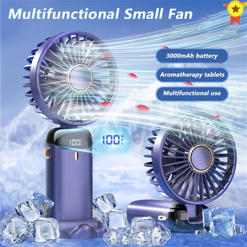 

2023 New Portable Digital Display Handheld Fan Office Desktop Multifunctional Folding Headed Small Electric Fan With A Neck Lan