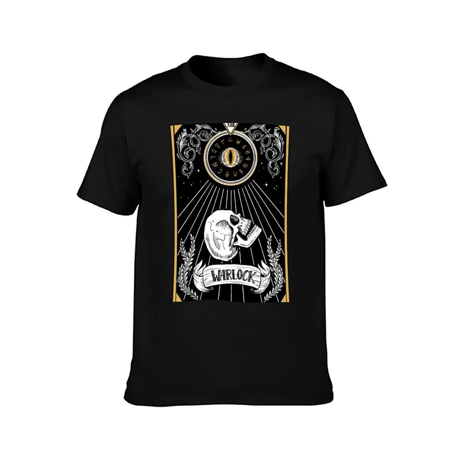 D&D Warlock Tarot T-Shirt, Summer Casual Cotton Tee, Oversized Streetwear Tops, Vintage Graphic Print, Loose Fit Short Sleeve