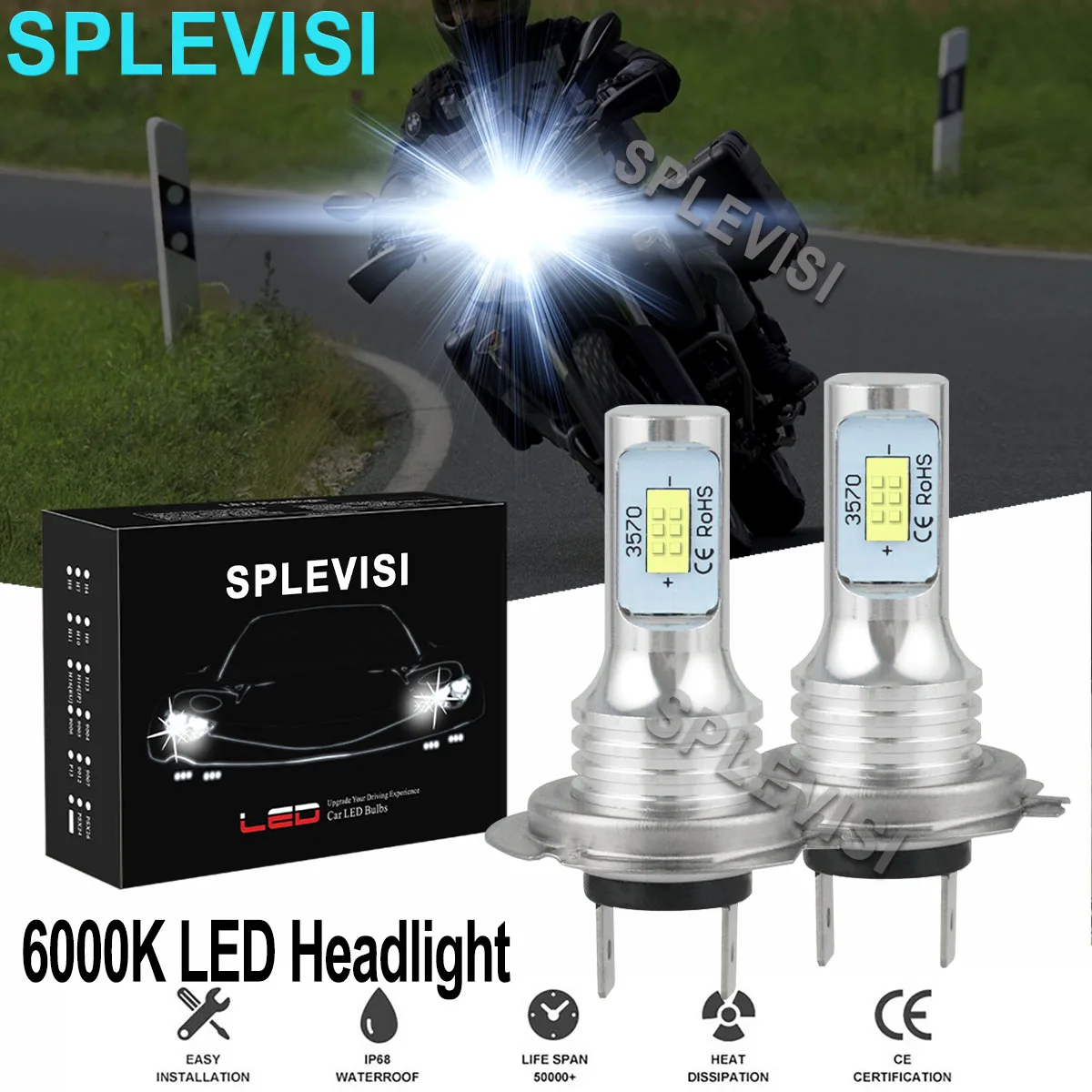 2x70W Pure White Motorcycle LED  Headlight Bulbs 6000K Kit For BMW F650GS F700GS F800GS F800GT F800R  F800S F800ST HP2 HP4