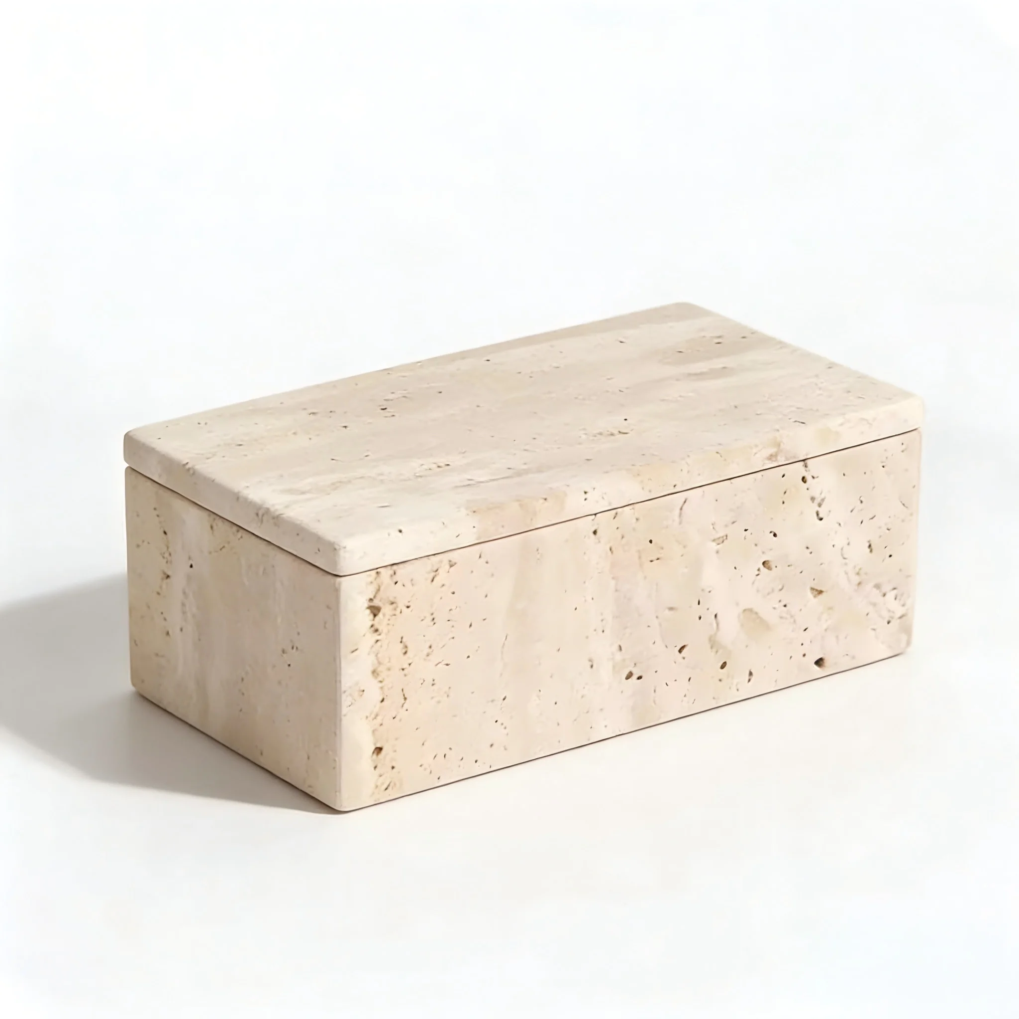 

Элитный органайзер из травертина, коробка для хранения из натурального камня для ванной комнаты, для ватных палочек, кистей для макияжа, декор для туалетного столика