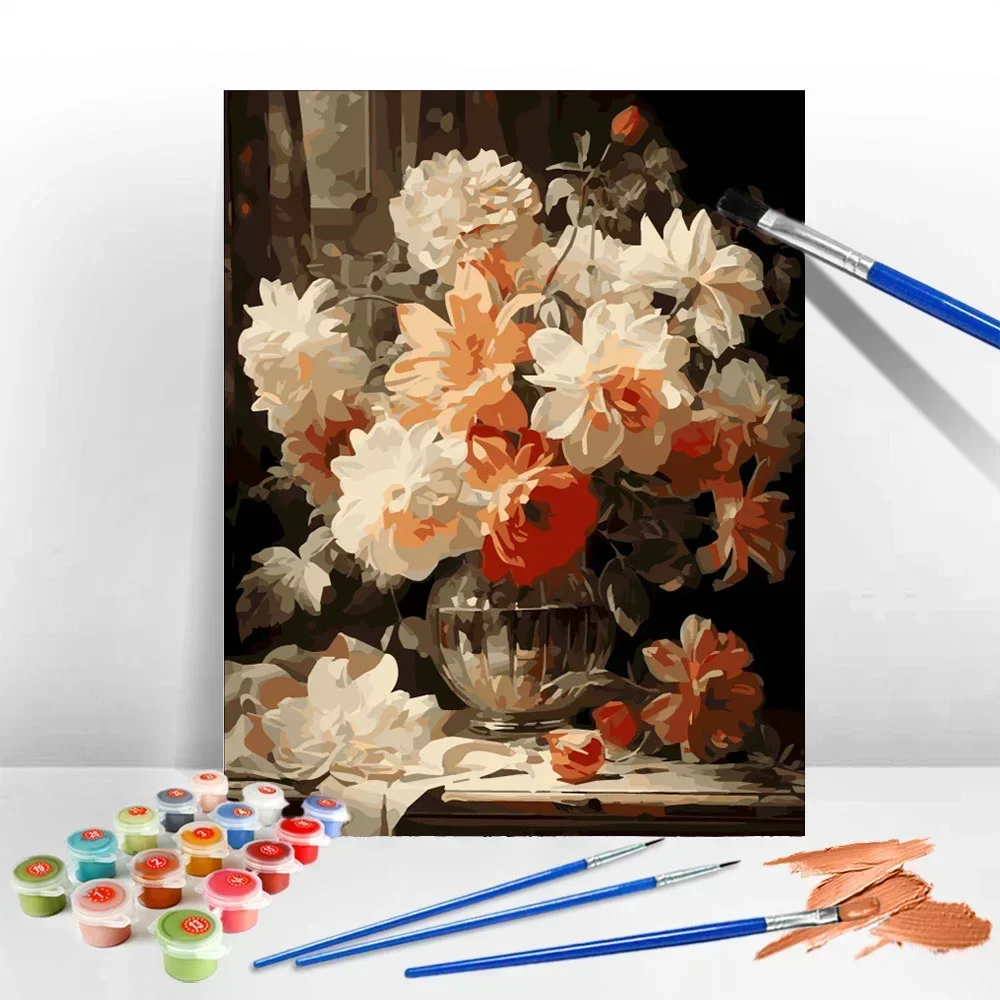 MomoArt Paint By Number Rose Flower Fruit Pictures By Numbers Peony Vase Oil Painting Window Diy Gift Hand Paint Kits On Canvas
