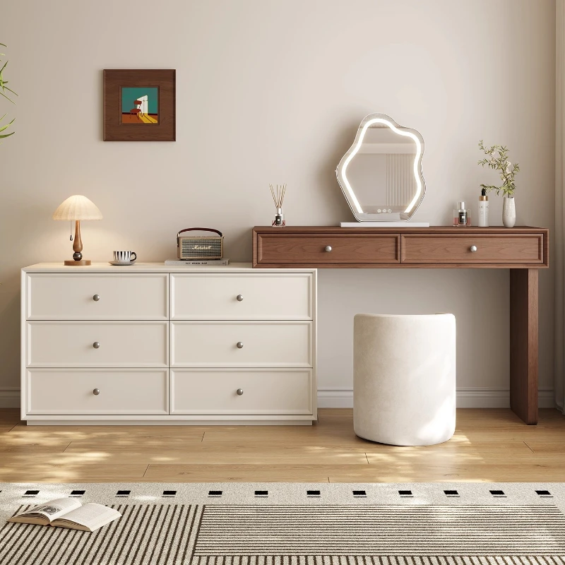 cream style Solid wood Dressing table bedroom simple modern Pretty makeup table integrated comfortable vanity tocador furniture