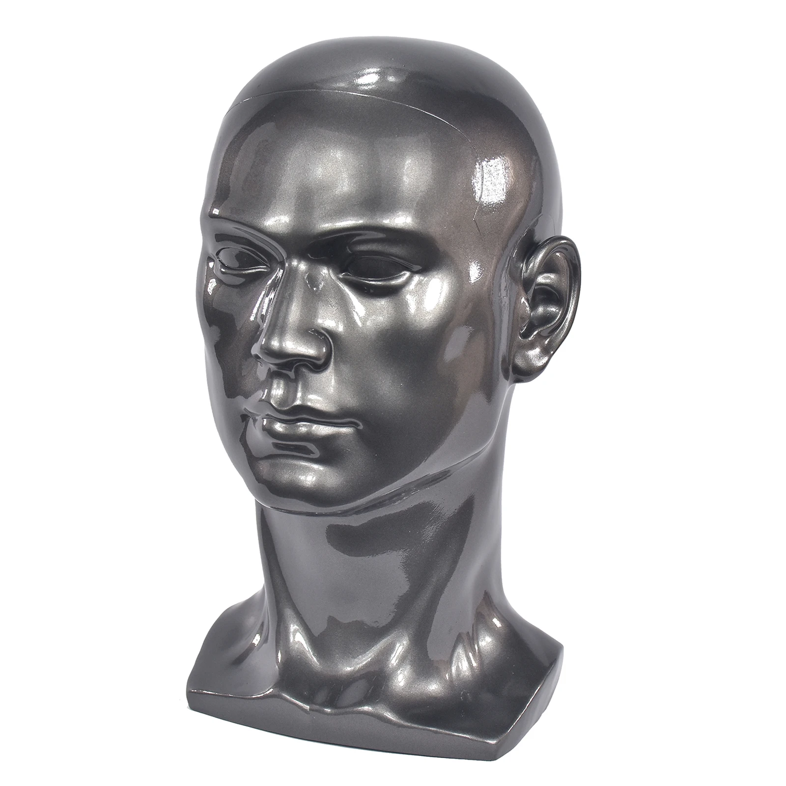 Glossy Male Mannequin Head Prop with Mount Hole for Wig Hat Headphone Display Shop Window Decor