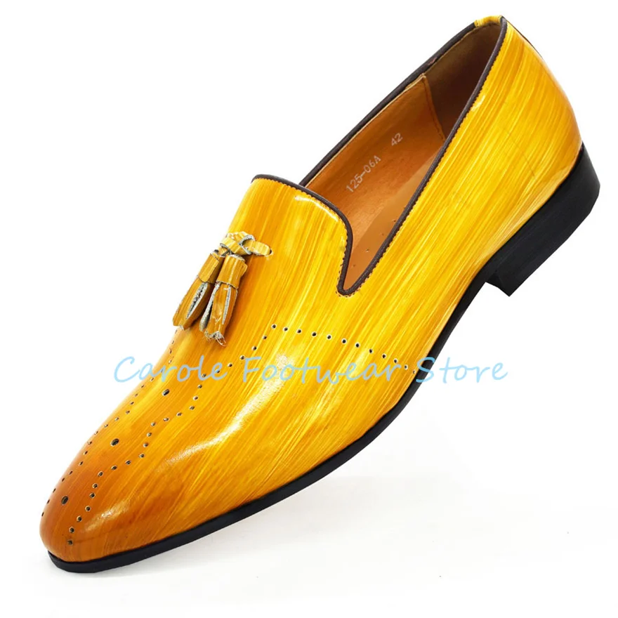 Breathable Hollow-out Genuine leather Casual Shoes for Men Fashion Tassel Decor Business Formals Loafers Male Large Size Shoes