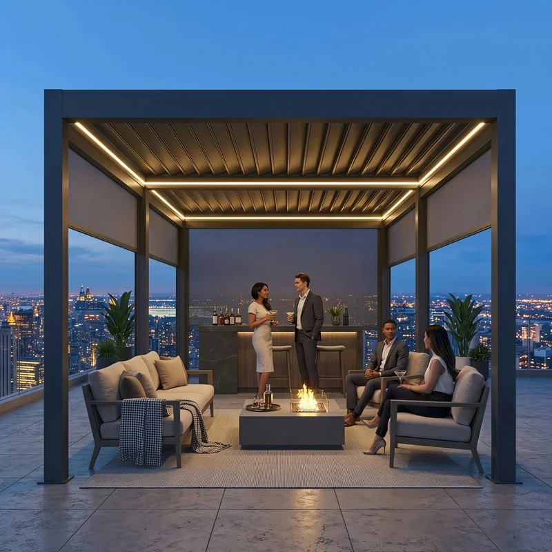 Outdoor Aluminum Pergola & Balcony Gazebo with Louvre Elegant Design Heavy-Duty Waterproof Large Size