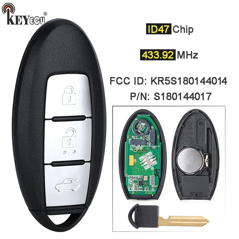 KEYECU 434MHz ID47 Chip S180144017 KR5S180144014 Keyless RemoteKey Fob for Nissan Altima Maxima Teana Pathfinder Titan 2013-2016