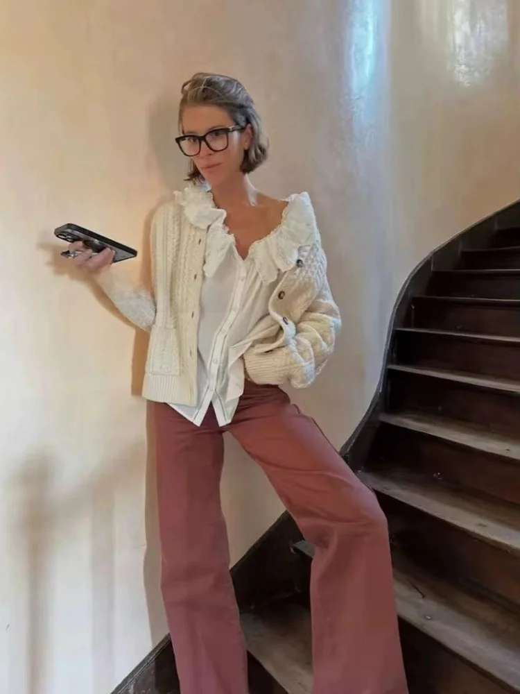 

Susan Do Lace Long Sleeve White One Shoulder Shirt Women's Top Fashion French Style Pure Cotton Spring Summer Versatile Clothing